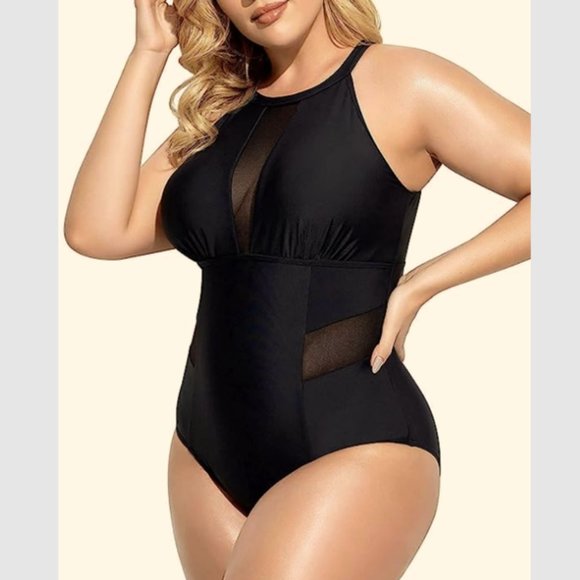 NWT Daci Plus-Size One-Piece Swimsuit with Mesh Cut-Outs, Size 18W - Picture 7 of 8
